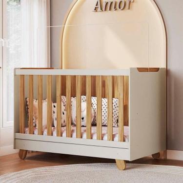 Imagem de Berço Minicama 4 em 1 Americano 100% Mdf Levy Espresso Móveis OFF-WHITE/AMÊNDOA