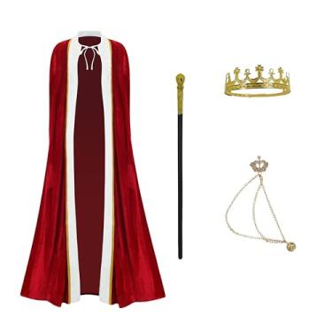 Imagem de Lcaughsy Fantasia de rei para homens e mulheres, capa de rei adulto Farquaad fantasia rainha cosplay roupão coroa cetro