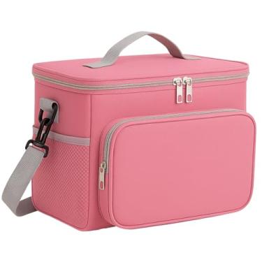 Imagem de Bolsa Térmica Grande, Lancheira com Alça Ajustável para Alimentos e Bebidas, Ideal para Trabalho, Academia e Passeios (Rosa)