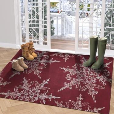Imagem de U'Artlines Tapete de porta da frente de Natal, 81 cm × 121 cm vintage inverno resistente à sujeira, tapete interno de borracha antiderrapante de perfil baixo, tapetes de entrada laváveis