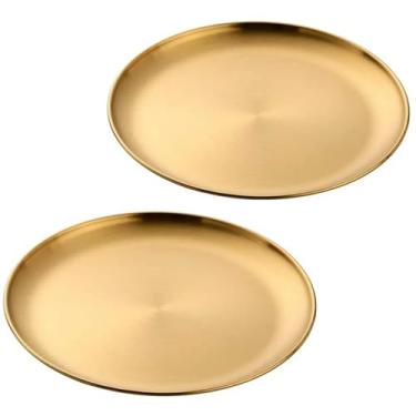 Imagem de Conjuntos de assadeiras redondas de pizza, pratos escovados reutilizáveis - pratos redondos de 22 cm para uso para bife de churrasco, conjunto de 2