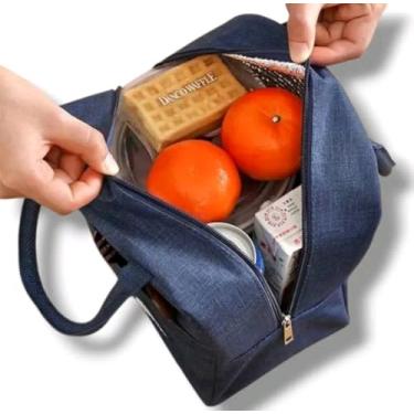 Imagem de Bolsa Térmica Isolante em Jeans, Azul Marinho, para Almoço e Lanches, com Zíper e Alça