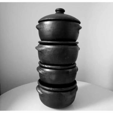 Imagem de Kit Panela de Barro Capixaba, Conjunto 4 Panelas com Tampa, Cerâmica, 1000ml, para Fogão a Gás, Lenha e Churrasqueira