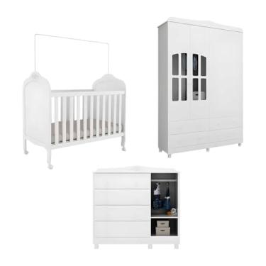 Imagem de Kit Berço, Cômoda e Guarda Roupa Peroba Elô para Quarto Infantil