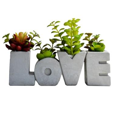 Imagem de Vaso com Suculenta Love Em Cimento E Plástico L25,5Xp6Xa17cm Cinza - Full Fit