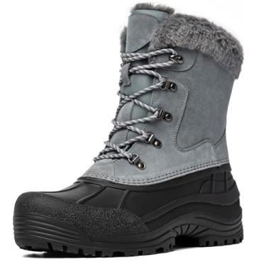 Imagem de Kelway Botas de inverno masculinas para neve impermeáveis com isolamento térmico para uso ao ar livre, Cinza, 44