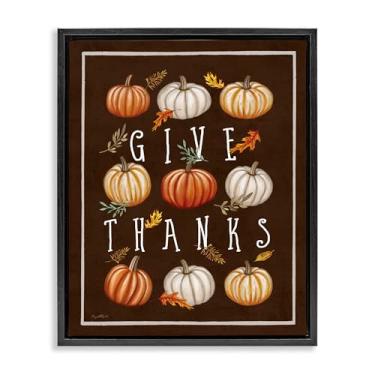 Imagem de Stupell Industries Give Thanks with Varied Pumpkins Black Framed Floater Canvas Wall Art, design by Elizabeth Tyndall, 30 x 25