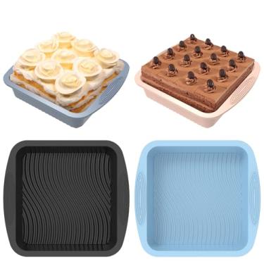 Imagem de ZLHETWT 4 peças de forma quadrada de silicone, formas de bolo de silicone flexíveis, formas seguras de silicone para assar, sem BPA, resistente ao calor, máquina de lavar louça, para brownies, bolos