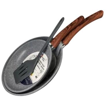 Imagem de Conjunto 3 Peças Frigideiras Antiaderentes Cerâmicas, 20cm e 24cm com Espátula de Silicone, Cinza