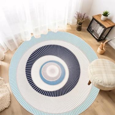 Imagem de Lacomfy Tapete moderno – Tapete abstrato redondo de 1,2 m para quarto, sala de estar, berçário infantil, casa de fazenda, círculo contemporâneo, geométrico chique, macio, antiderrapante, lavável