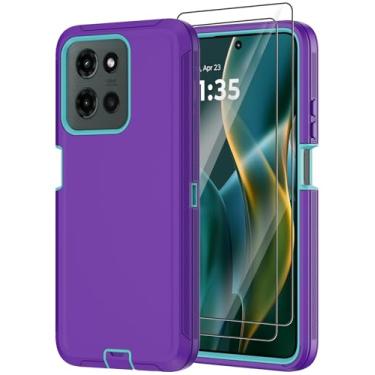 Imagem de Annymall Capa para Motorola Moto G 5G 2025 com 2 películas protetoras de tela, resistente à prova de choque, proteção contra quedas de 3 camadas, capa protetora robusta de grau militar (roxa)