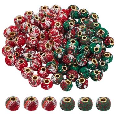 Imagem de PH PandaHall 100 peças de contas de pompom de Natal de 15 mm, contas quadriculadas vermelhas e verdes europeias, contas espaçadoras de orifício grande para árvore de Natal, enfeite de inverno, caneta