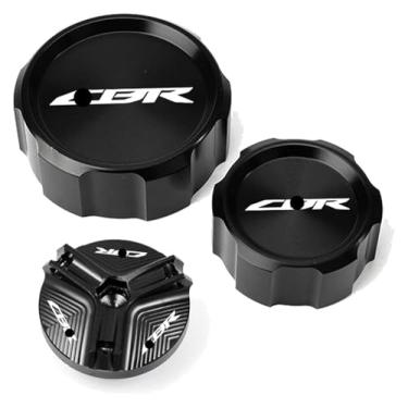 Imagem de Tampa de enchimento de óleo de motocicleta cilindro mestre tampa de reservatório de fluido de freio meia CBR1000RR compatível com CBR 1000RR 1000 RR 2005-2018 (conjunto de 3 peças preto)