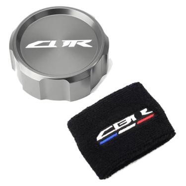 Imagem de Compatível com CBR 1000RR 1000 RR 2005-2018 Tampa de enchimento de óleo de motocicleta cilindro mestre tampa de reservatório de fluido de freio meia CBR1000RR (conjunto de 2 peças cinza)