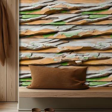 Imagem de ESSMOKO Papel de parede luxuoso fundo de grão de madeira PVC impermeável quarto sala de estar papel de parede autoadesivo decoração laranja verde 45 * 300 cm