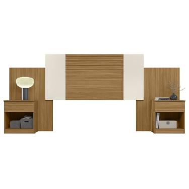 Imagem de Cabeceira Casal Extensível e Mesas Cany Flex M07 Off/Cinza/Freijó - Mpozenato