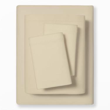 Imagem de MakeMake Organics Jogo de lençol Queen orgânico (4 peças) Lençóis de algodão orgânico certificado GOTS 300 fios de cetim macio, lençol de cima para crianças pequenas (Queen, aveia macia)