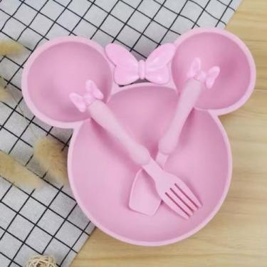 Imagem de Prato Minnie Mickey com 3 Divisórias Infantil Com talheres Colorido Al