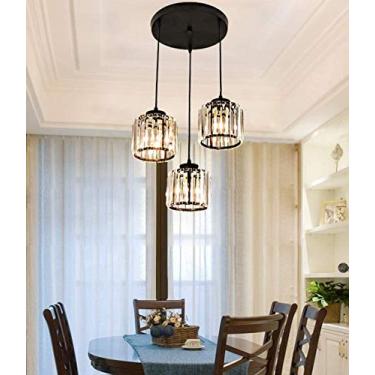 Imagem de Luminária pendente de cristal redonda, luminária de metal preta, moderna, retrô, suspensa, ilha de cozinha, sala de estar, estudo, quarto, sala de jantar, luminária de mesa, lustre de crista