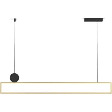Imagem de Luminária pendente de meados do século, lustre LED moderno, retangular linear, industrial, de fazenda, teto, luminária suspensa, metal preto dourado, iluminação regulável para mesa de jantar