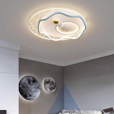 Imagem de Luminária de teto infantil LED regulável com controle remoto 3000K-6000K Lâmpada de quarto infantil Abajur criativo de estrela e lua Lâmpada de teto para meninos e meninas Quarto Lustre de j