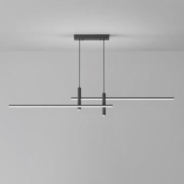 Imagem de Lustre LED Linear Pendente com Holofote 35,4” Luminária de Ilha de Cozinha Preta Luminária de Teto Pendurada 26W Luzes Suspensas para Sala de Estar Luminárias de Mesa de Jantar
