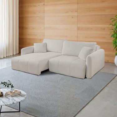 Imagem de Sofá Retrátil e Reclinável 226cm com Almofadas Decorativas Eros Espresso Móveis Bege Claro