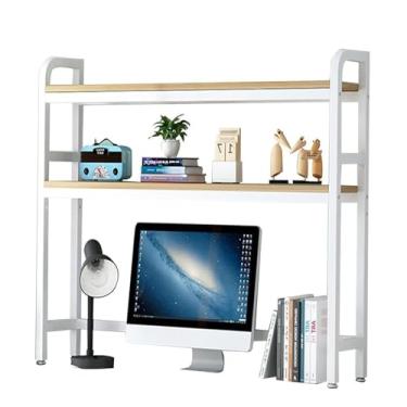 Imagem de Estante de mesa de mesa para mesa de computador – Rack organizador de mesa ajustável, estante multiuso de 2 camadas, prateleira de armazenamento de escritório aberta de metal vintage, decoração de