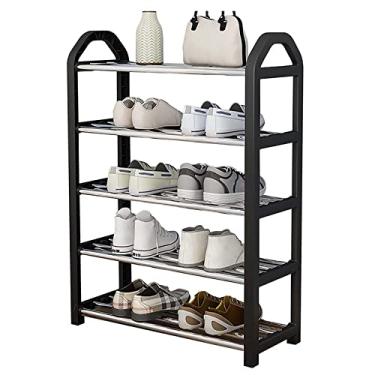 Imagem de Prateleira leve de metal espesso para sapatos, prateleira de armazenamento independente para armário, entrada, corredor, banheiro e sala de estar, preta