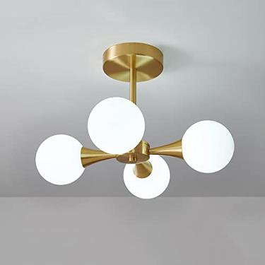 Imagem de KSSTEVNBD Lustre, bolas de vidro nórdicas, luz de teto, luminária de teto LED para casa com lâmpadas, moderno, quarto, latão, montagem embutida, luz de teto, entrada corredor, perto da luminária de