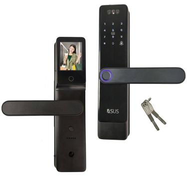 Imagem de Fechadura Digital Eletronica Porta Biometria Facial Wifi Senha Cartao App Celular Chave Bateria Acesso Restrito Segurança Residencial Maçaneta