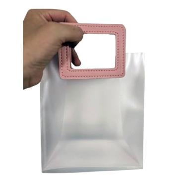 Imagem de 5 A 20 Sacola Pequena Plástica Embalagem Transparente Fosca Presente Alça (ROSA QUADRADA,6 SACOLAS)