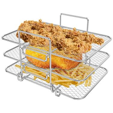 Imagem de Conjunto de 3 prateleiras empilháveis Ninja Air Fryer de aço inoxidável, 13 x 19 x 7,5 cm, acessórios de fritadeira a ar retangular para forno