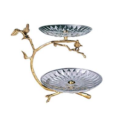 Imagem de Prato de frutas de latão criativo para sala de estar, mesa de centro, casa, chá da tarde, prato de sobremesa, bandeja de bolo dupla