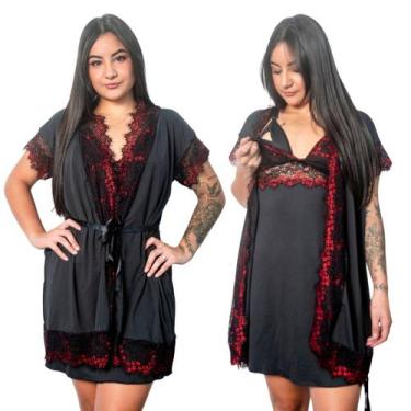 Imagem de Conjunto Robe e Camisola Amamentação Gestante Bicolor Pós Parto Luxuos