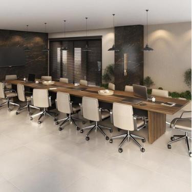 Imagem de Mesa Reunião Escritório 14 Lugares com Caixa de Tomada, Tampo Engrossu