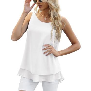Imagem de Camiseta regata feminina sem mangas de chiffon branco de dupla camada 