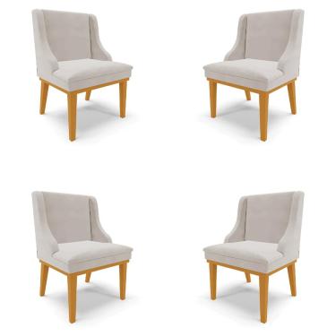Imagem de Kit 4 Cadeiras Decorativas Sala de Jantar Base Fixa de Madeira Firenze Veludo Cinza/Castanho G19 - Gran Belo