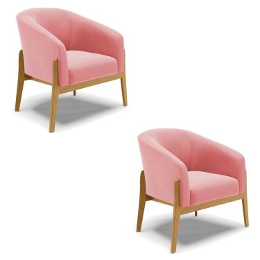 Imagem de Poltrona Decorativa Base de Madeira kit 2 Stella Suede Rosê D03 - D'Rossi