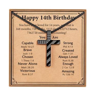 Imagem de ESPVO Presentes de aniversário de 9 a 16 anos, colar de cruz de aço inoxidável 316L, joias religiosas cristãs, presentes para filho, sobrinho, neto, adolescente, 45,7 cm + 5 cm, Aço inoxidável, Sem