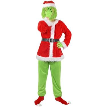 Imagem de ioFlask Fantasia de monstro verde para adultos, roupa de Halloween para mulheres, homens, fantasia verde, Papai Noel, cosplay, 7 peças