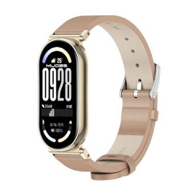 Imagem de MIJOBS Pulseira de couro genuíno respirável para Xiaomi Mi Band 10/9/8, pulseira de substituição para Mi Fit Band 10 SmartWatch para mulheres e homens