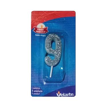 Imagem de Vela De Aniversário Numero C/Gliter Prateado 9