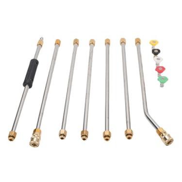 Imagem de Fafeicy Varinha de Extensão de Pistola de Lavagem de Alta Pressão, Kit de 7 Peças de Aço Inoxidável e Latão Com 5 Bicos de Conexão Rápida, 4000 PSI 1/4 pol. para Alcançar Espaços Apertados Sob