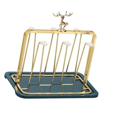 Imagem de KiBcsLic Escorredor de copos, escorredor de canecas, organizador de copos compacto, estável e fácil de usar com bandeja coletora para de sala de estar, Ouro Verde