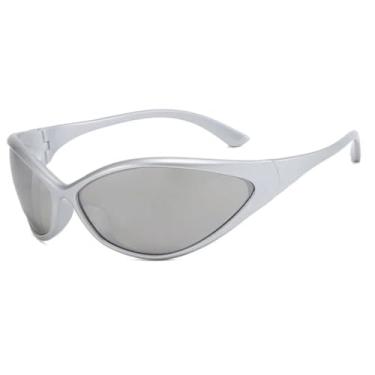 Imagem de HCPIHF Óculos de sol punk femininos, moda vintage, masculino, esportivo, à prova de vento, UV400 (prata)