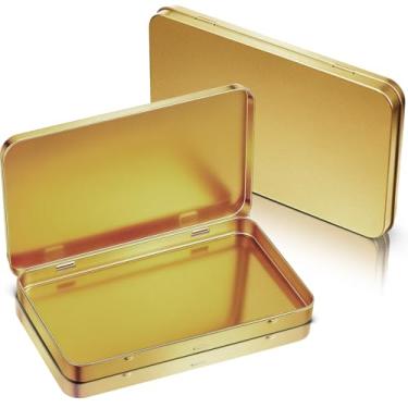 Imagem de Geiserailie Pacote com 2 caixas retangulares de metal com tampa, tampa articulada de metal, caixa vazia, armazenamento para aquarela, joias, caneta, borracha, pílula, doces, organizar, 18 x 10 x 0,6