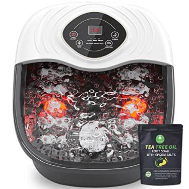Imagem de Massageador para pés de spa, massageador para pés com óleo de melaleuca com sal Epsom - com calor, bolhas e vibração, luz vermelha, caixa de medicamentos controle digital de temperatura 8 pontos de massagem de acupressão