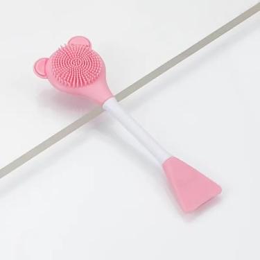 Imagem de Escova de limpeza facial de silicone de cabeça dupla, sem fragrância, esfoliante sem álcool e limpador de poros para todos os tipos de pele, pincel de máscara facial, ferramentas de maquiagem, rosa