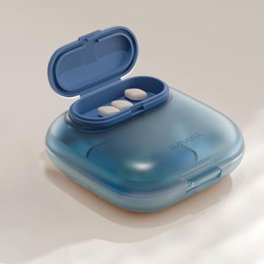 Imagem de 1 caixa organizadora de comprimidos transparente com 5 compartimentos herméticos, inclui 4 caixas pequenas transparentes e 1 opaca removível, estojo portátil para armazenamento de vitaminas (azul)